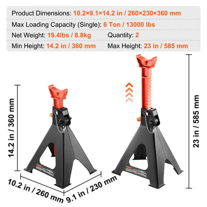 010634010839 - 6 Ton Heavy-Duty Jack Stands with Double Locking 14.2"-23" Range