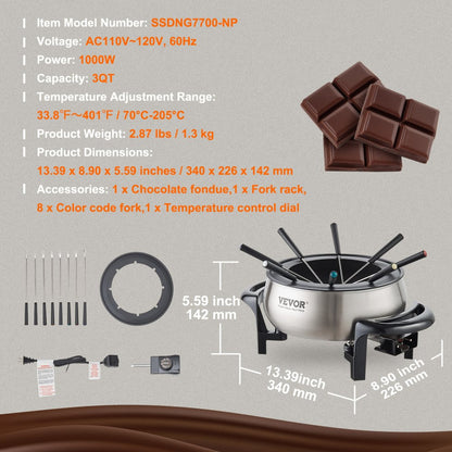 SSDNG7700-NP - Adjustable Electric Fondue Pot for Cheese & Chocolate Dipping