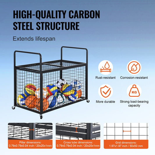 RF-RY-026 - Durable Carbon Steel Sports Ball Organizer with Lockable Doors