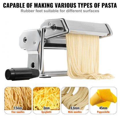 QZ-T - VEVOR Manual Pasta Maker, Stainless Steel, Adjustable Thickness for Spaghetti & Lasagna