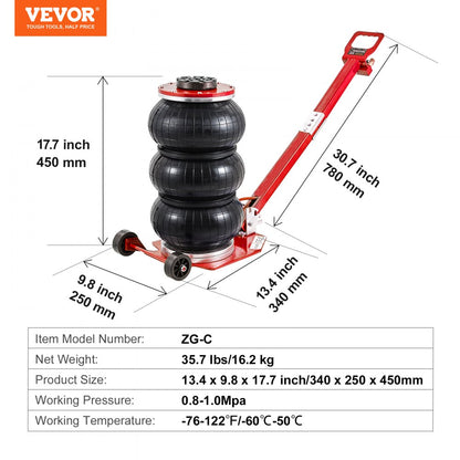 ZG-C - 3 Ton VEVOR Air Jack, Lifts 5.5" to 17.7" in 5 Seconds