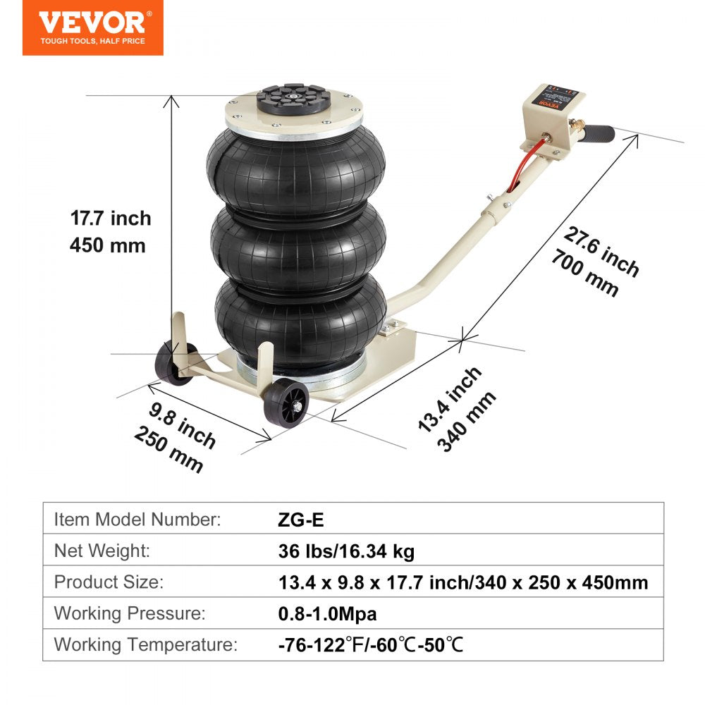ZG-E - VEVOR 3 Ton Air Jack - Triple Bag Design for Vehicle Lifting