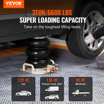 ZG-H - 3 Ton VEVOR Triple Bag Air Jack, Lifts 5.5" to 17.7"