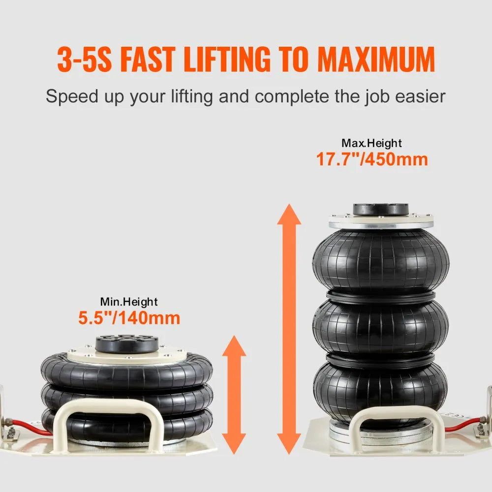 ZG-H - 3 Ton VEVOR Triple Bag Air Jack, Lifts 5.5" to 17.7"