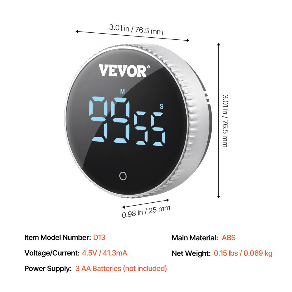 D13 - 3-Inch Magnetic Kitchen Timer with Large LED Display & Volume Control