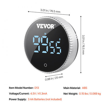 D13 - 3-Inch Magnetic Kitchen Timer with Large LED Display & Volume Control