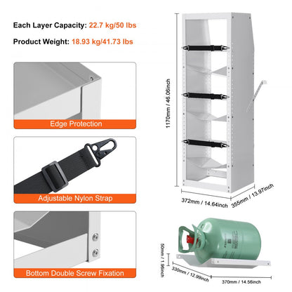 CTR330R350 - Heavy-Duty Steel Rack for 3 Refrigerant Tanks, Adjustable Shelves