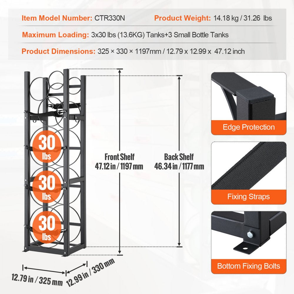 CTR330N - 3-Tier Carbon Steel Refrigerant Tank Rack, 325x330x1197 mm