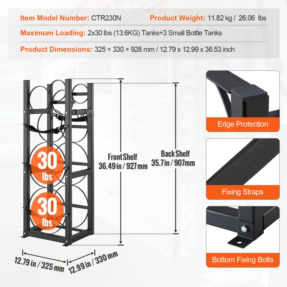 CTR230N - Durable 3-Tier Carbon Steel Tank Rack, 325x330x928 mm