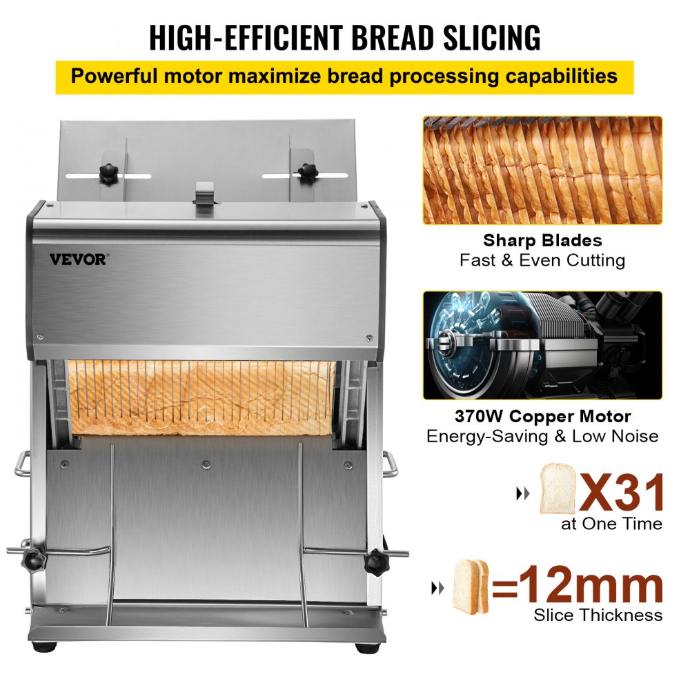 YB-31 - Electric Bread Slicer for 31 Pieces, 12mm Thickness, Stainless Steel