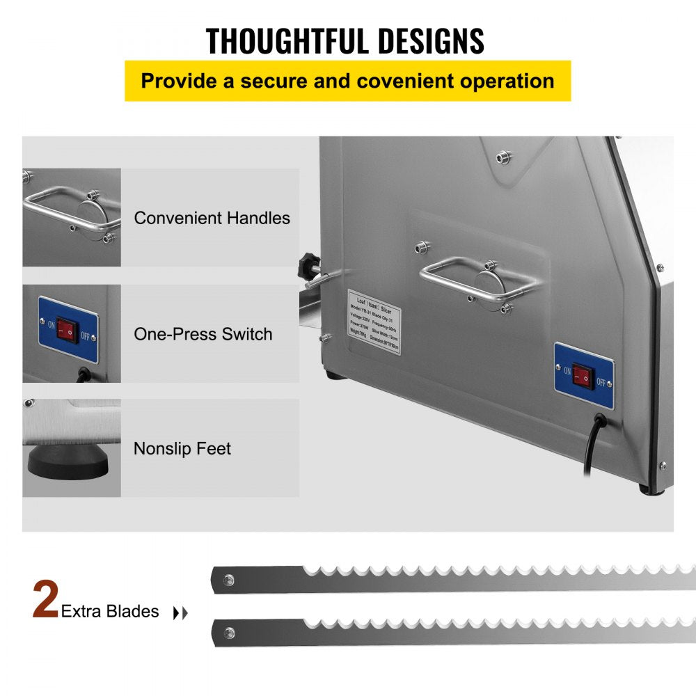 YB-31 - Electric Bread Slicer for 31 Pieces, 12mm Thickness, Stainless Steel