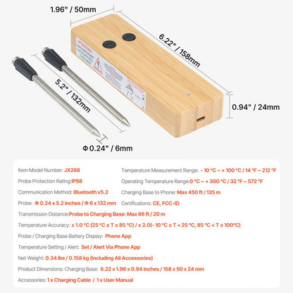 JX268 - Bluetooth Meat Thermometer with Two Probes for Perfect Cooking