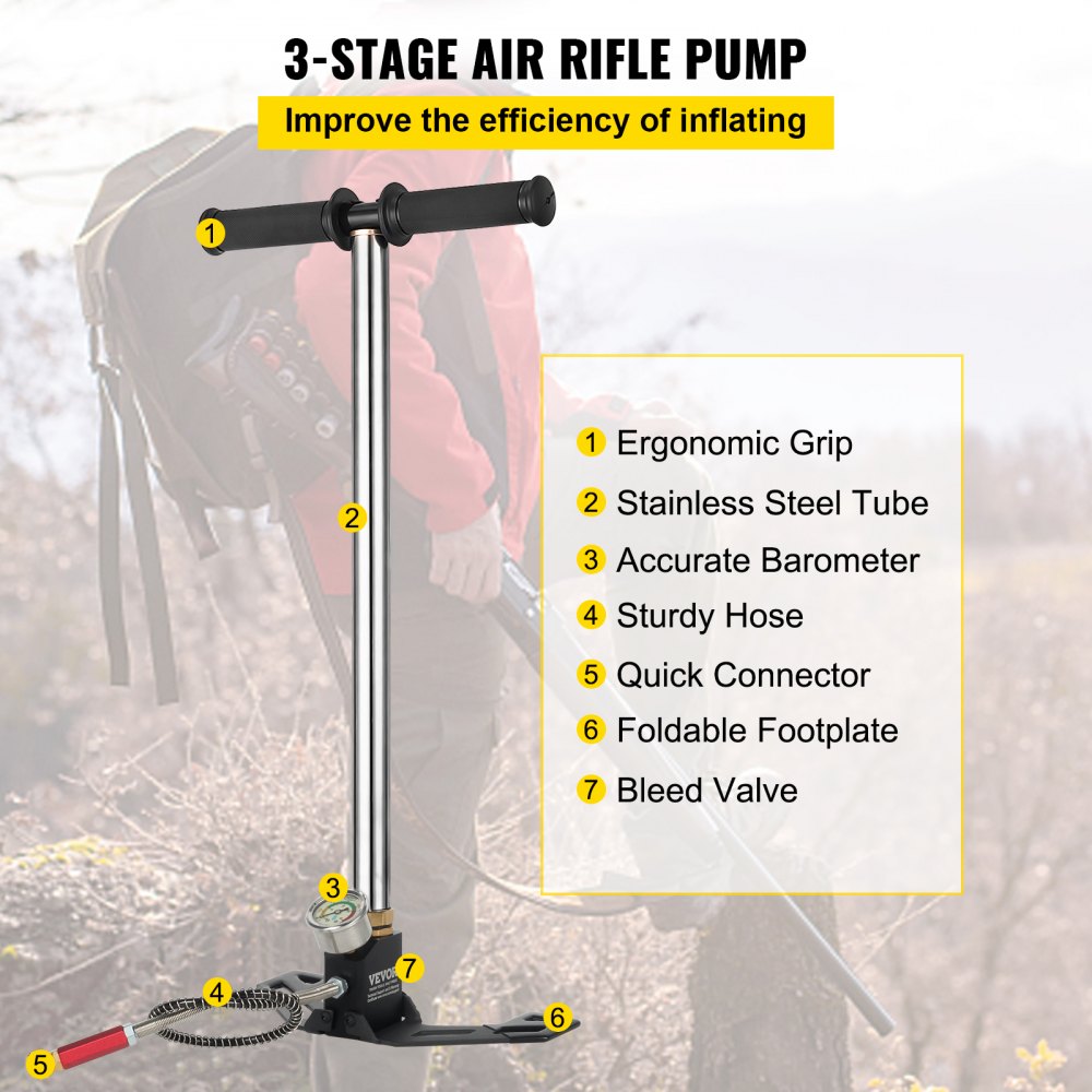 3-stage PCP Hand Pump - 4500 PSI High-Pressure Stainless-Steel Pump
