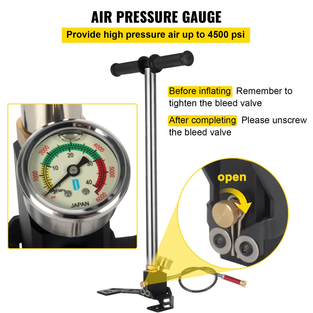 3-stage PCP Hand Pump - 4500 PSI High-Pressure Stainless-Steel Pump