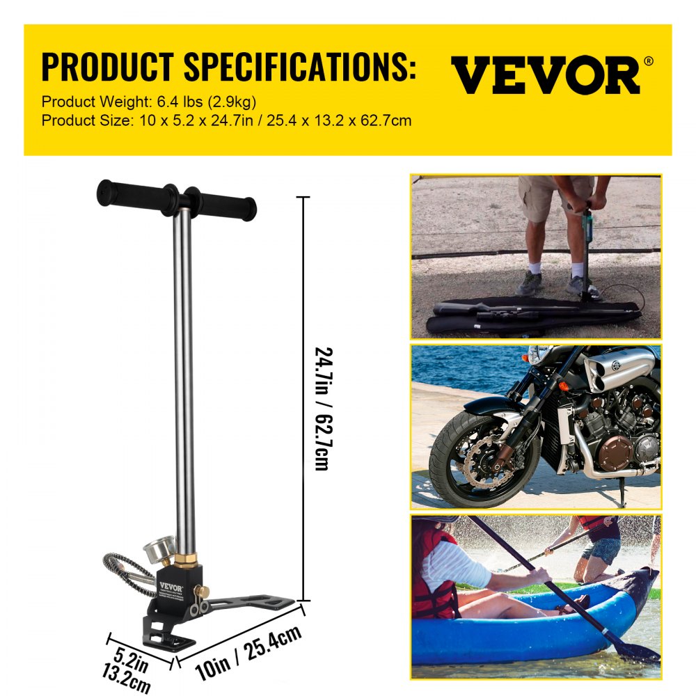 3-stage PCP Hand Pump - 4500 PSI High-Pressure Stainless-Steel Pump