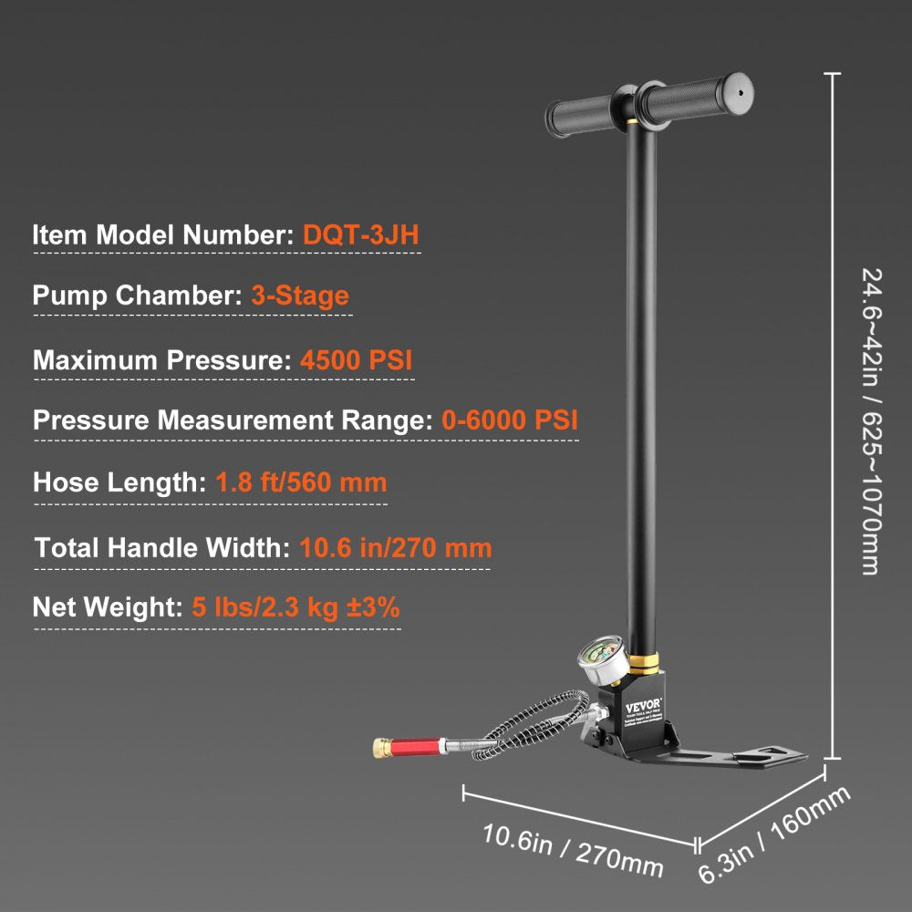 DQT-3JH - 4500 PSI High-Pressure Hand Pump for Airguns and Tanks