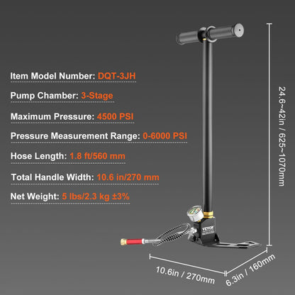 DQT-3JH - 4500 PSI High-Pressure Hand Pump for Airguns and Tanks