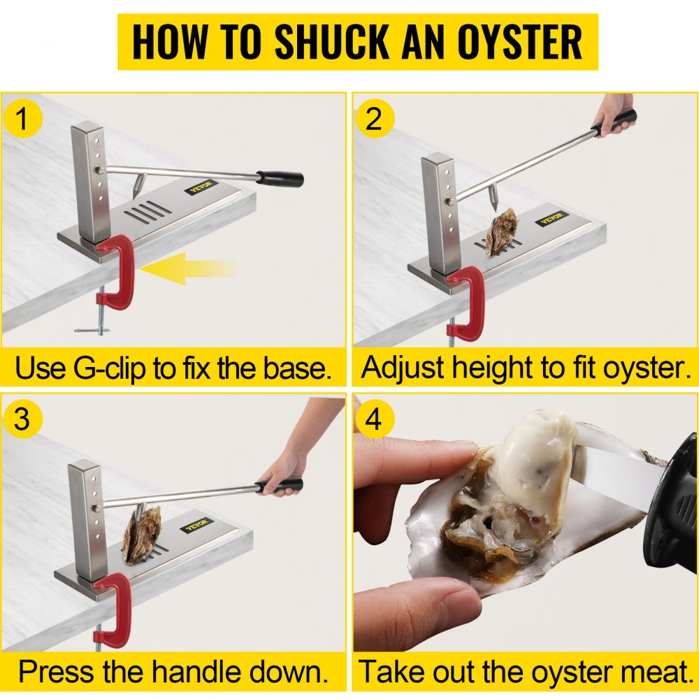VV-OS-KTJ-19 - Stainless Steel Oyster Shucker with Adjustable Height and Ergonomic Handle