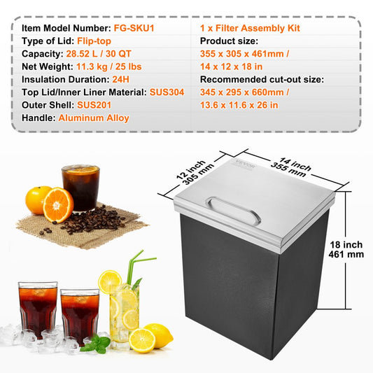 FG-SKU1 - 40 Quart Stainless Steel Drop-In Cooler for Outdoor Kitchens