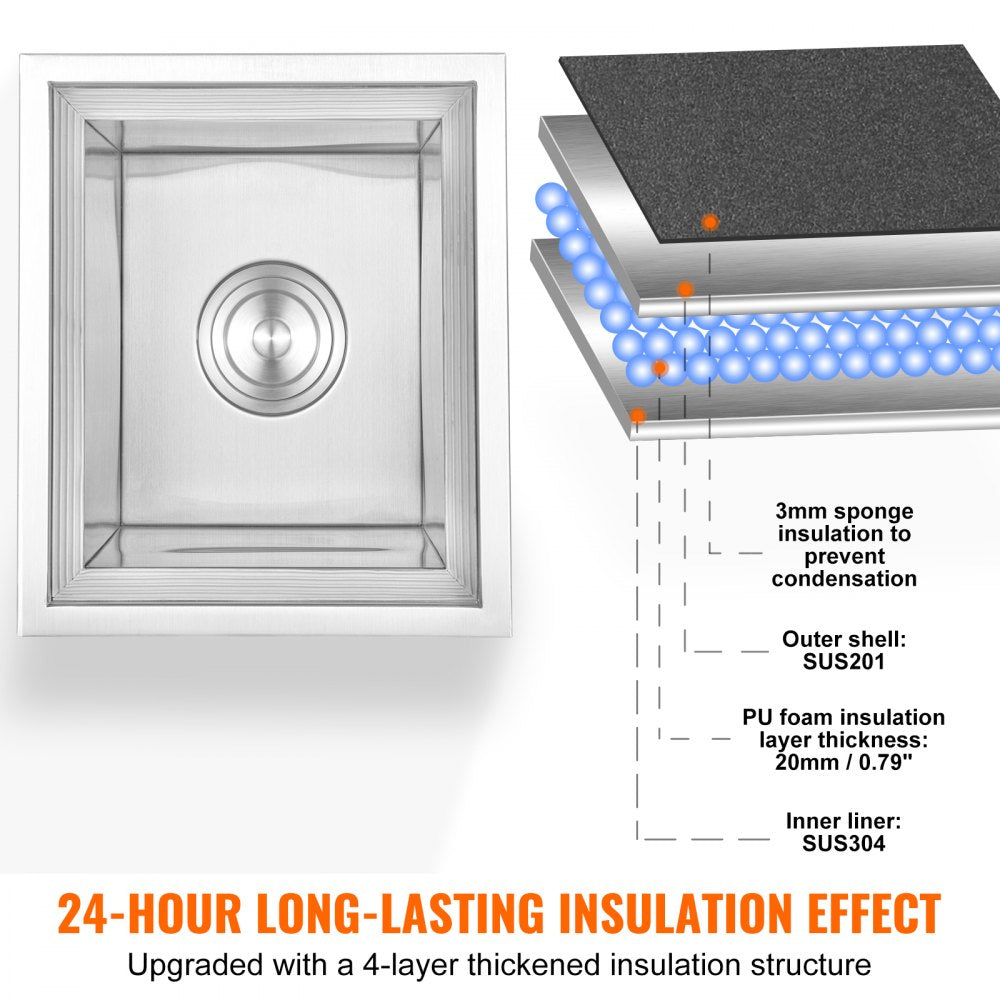 FG-SKU6 - 14"x12"x18" Stainless Steel Drop-in Ice Cooler for Outdoor Use