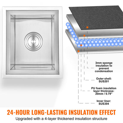 FG-SKU6 - 14"x12"x18" Stainless Steel Drop-in Ice Cooler for Outdoor Use