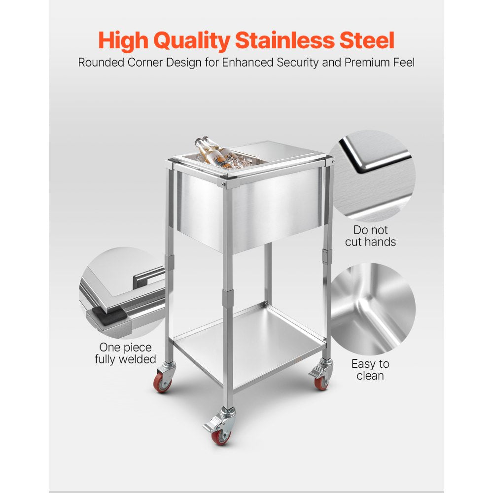 ICB-SR181214 - Stainless Steel Rolling Ice Chest Cooler Cart with 24+ Hour Insulation
