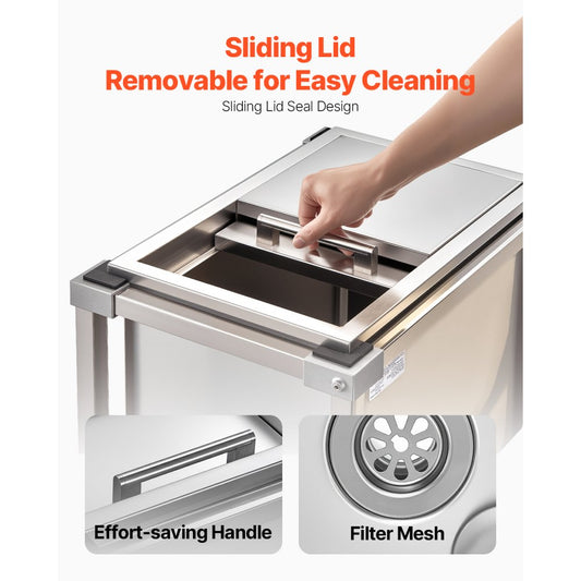 ICB-SR181214 - Stainless Steel Rolling Ice Chest Cooler Cart with 24+ Hour Insulation