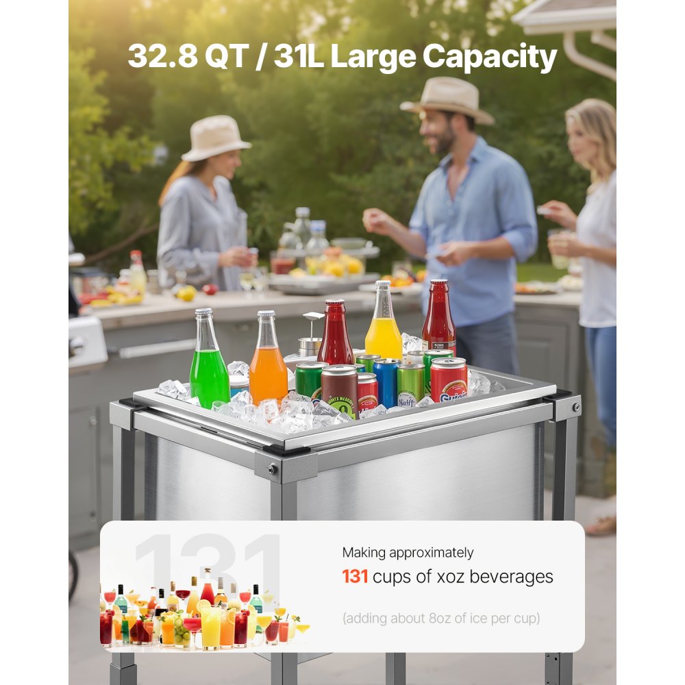 ICB-FR201412 - Large Stainless Steel Rolling Ice Chest Cooler with 24hr Insulation