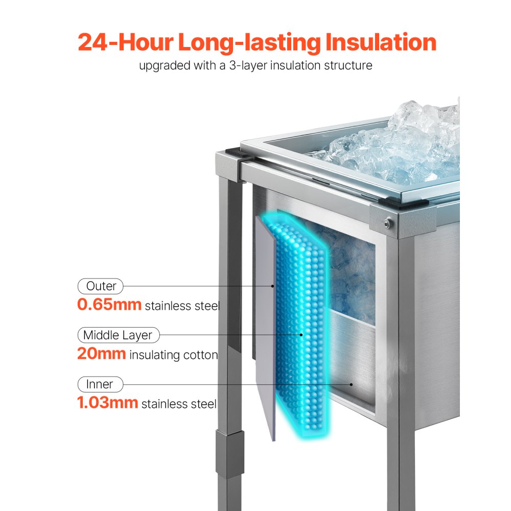 ICB-FR201412 - Large Stainless Steel Rolling Ice Chest Cooler with 24hr Insulation
