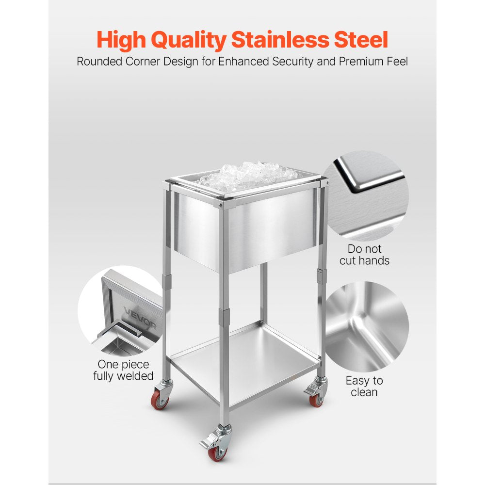ICB-FR201412 - Large Stainless Steel Rolling Ice Chest Cooler with 24hr Insulation