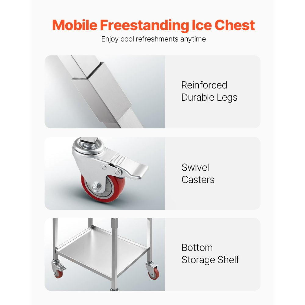 ICB-FR201412 - Large Stainless Steel Rolling Ice Chest Cooler with 24hr Insulation