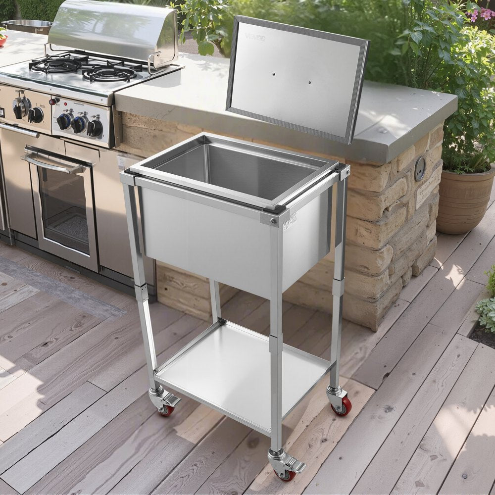 ICB-FR201412 - Large Stainless Steel Rolling Ice Chest Cooler with 24hr Insulation