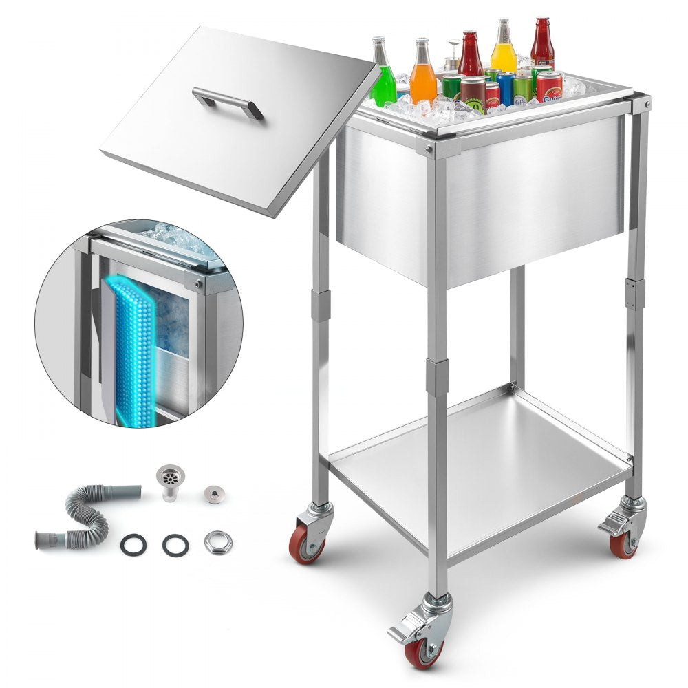 ICB-FR201412 - Large Stainless Steel Rolling Ice Chest Cooler with 24hr Insulation