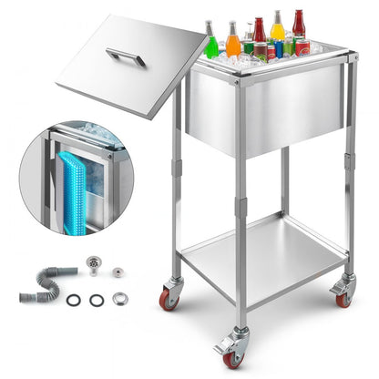 ICB-FR201412 - Large Stainless Steel Rolling Ice Chest Cooler with 24hr Insulation