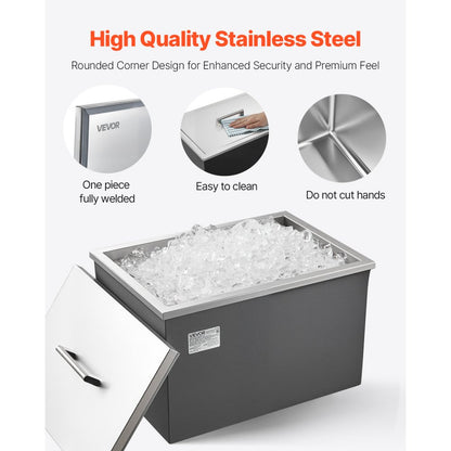 ICB-F201412 - Large Stainless Steel Ice Bin for 24-Hour Insulation