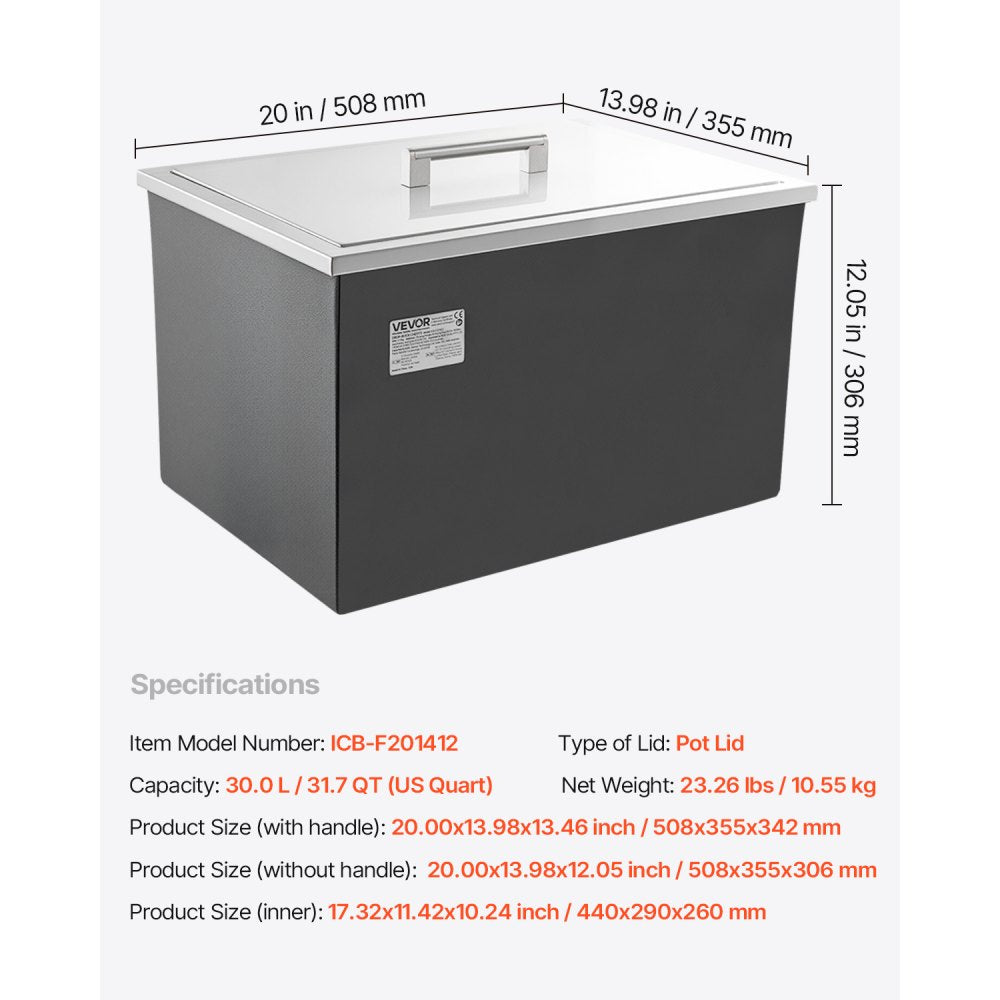 ICB-F201412 - Large Stainless Steel Ice Bin for 24-Hour Insulation