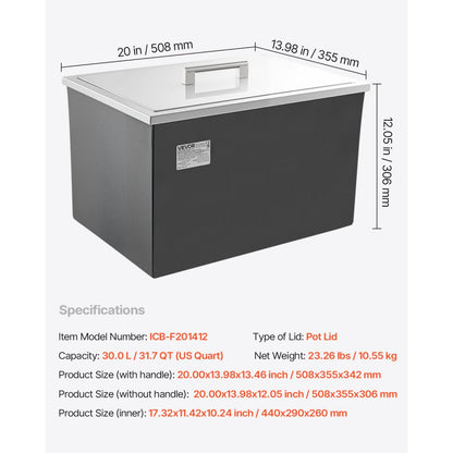 ICB-F201412 - Large Stainless Steel Ice Bin for 24-Hour Insulation