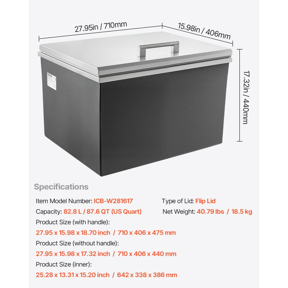 ICB-W281617 - Large Stainless Steel Ice Bin for 24+ Hours Insulation