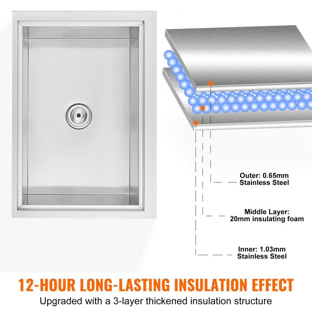 ICB-F201412 - Durable Stainless Steel Ice Bin with 12-Hour Insulation