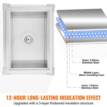 ICB-FR201412 - Stainless Steel Rolling Ice Chest with 12-hour Insulation