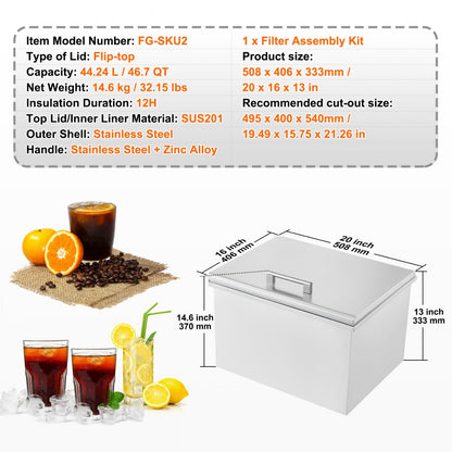 ICB-W201613 - Large Stainless Steel Ice Bin with 12-Hour Insulation