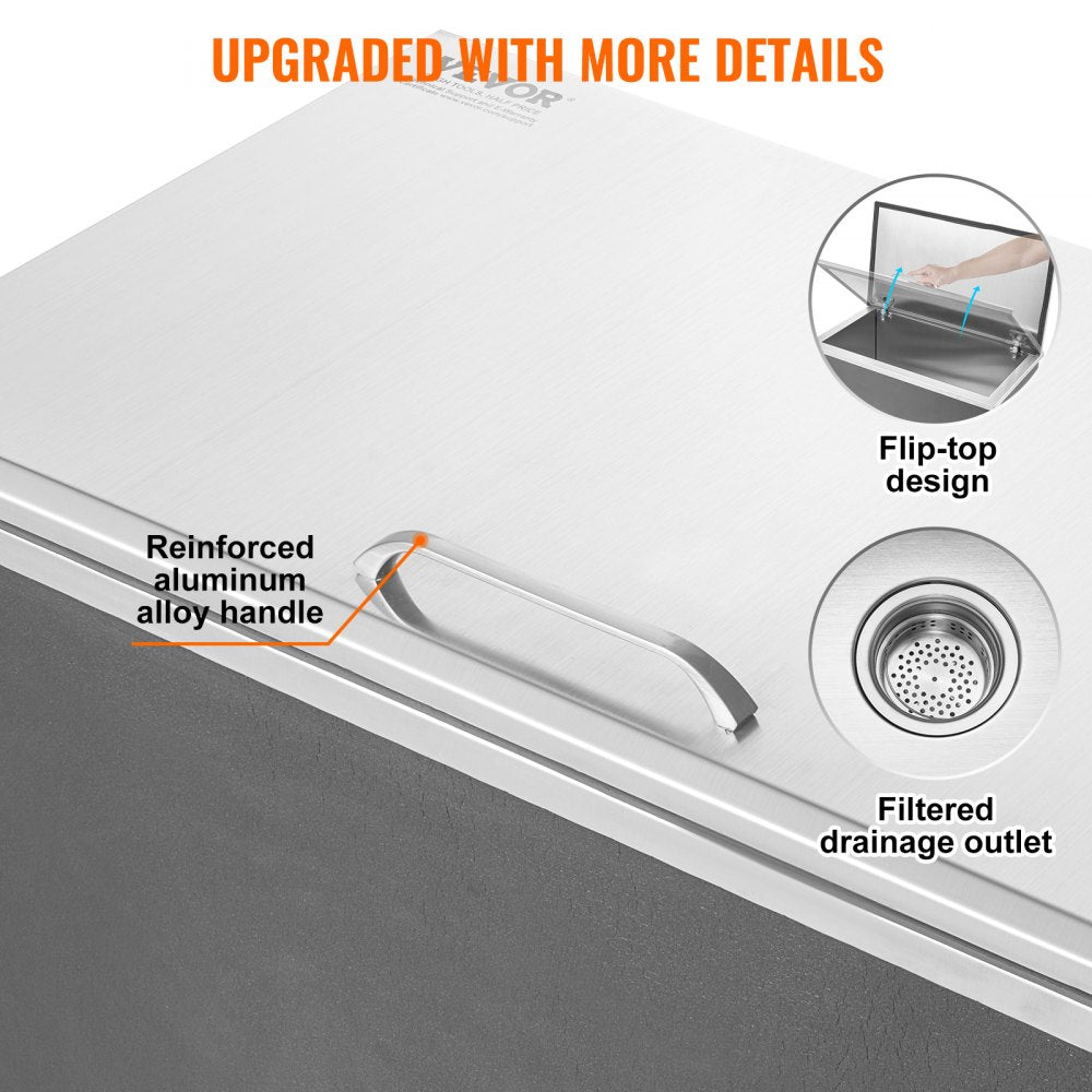 FG-SKU3 - 24"L Stainless Steel Drop-In Ice Bin for Outdoor Kitchens