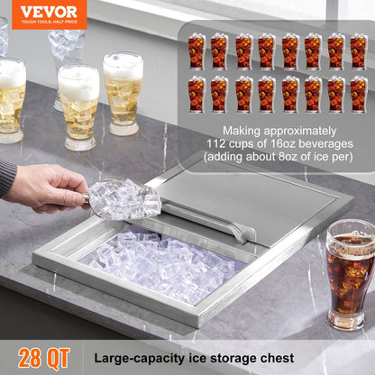 FG-SKU10 - 28QT Stainless Steel Outdoor Ice Chest with Sliding Cover