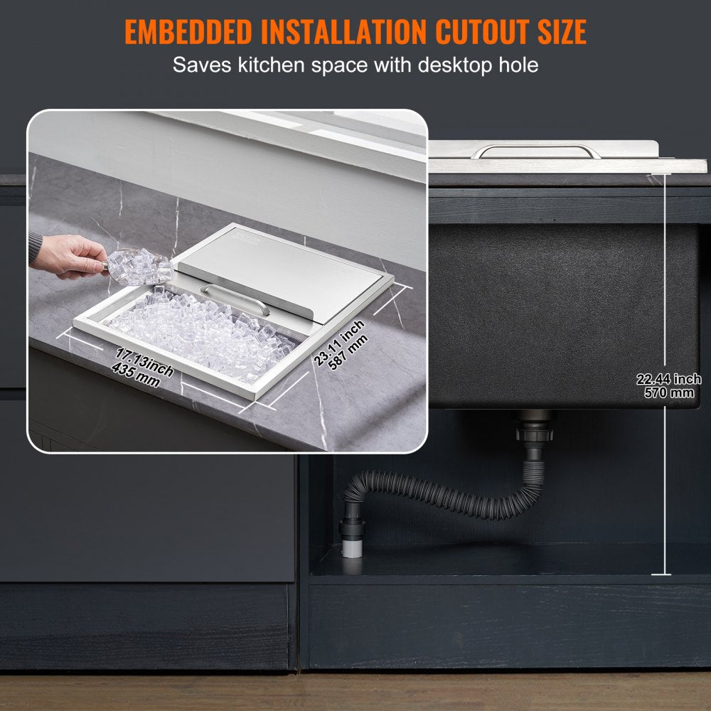 FG-SKU11 - 24"L Stainless Steel Drop-In Ice Chest for Outdoor Kitchens