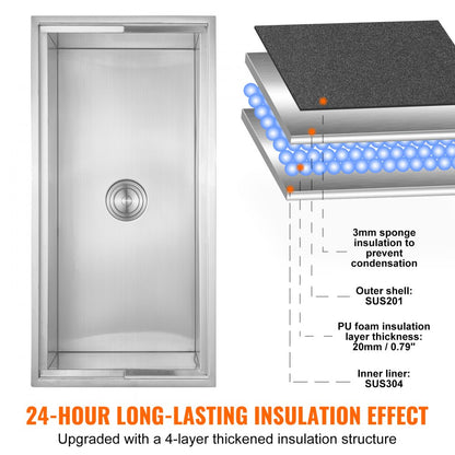 FG-SKU12 - 36"L Stainless Steel Drop-In Ice Chest for Outdoor Use