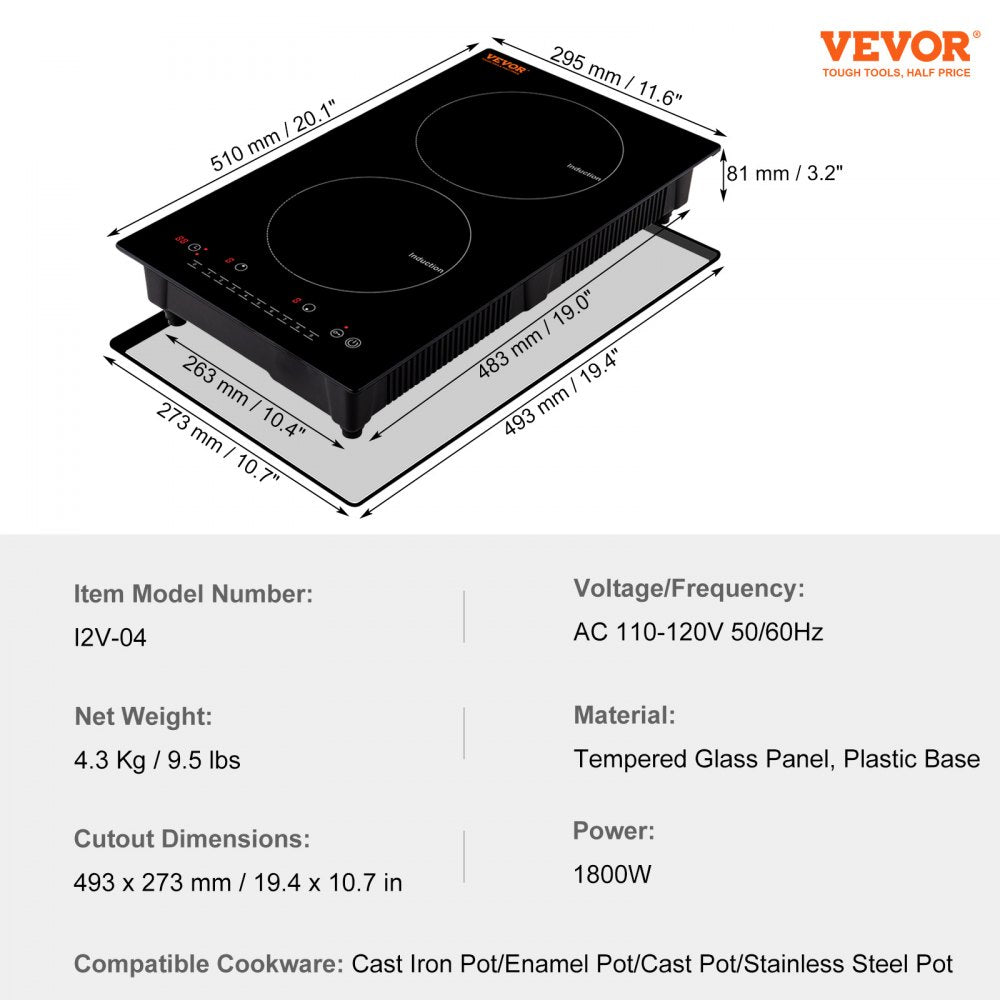 I2V-04 - 2-Burner Induction Cooktop with Touch Panel and Timer