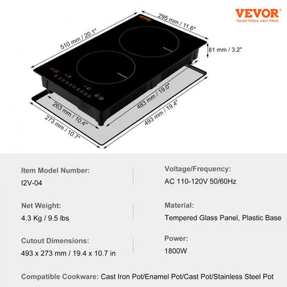 I2V-04 - 2-Burner Induction Cooktop with Touch Panel and Timer