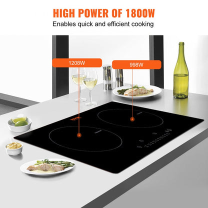 LI2H-111 - 2-Burner Induction Cooktop with Touch Control and Black Glass Design