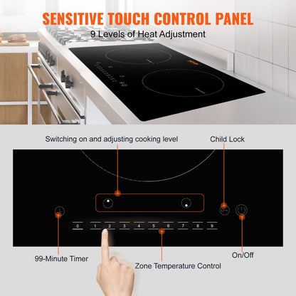 LI2H-111 - 2-Burner Induction Cooktop with Touch Control and Black Glass Design