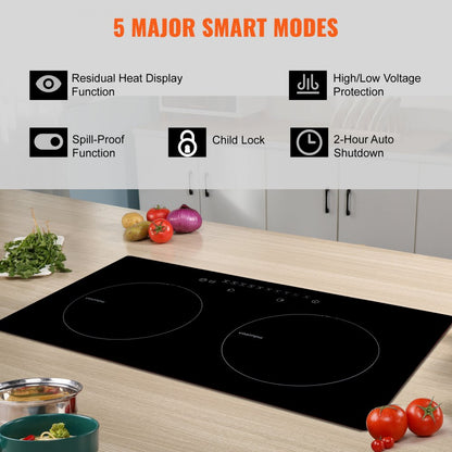 LI2H-111 - 2-Burner Induction Cooktop with Touch Control and Black Glass Design